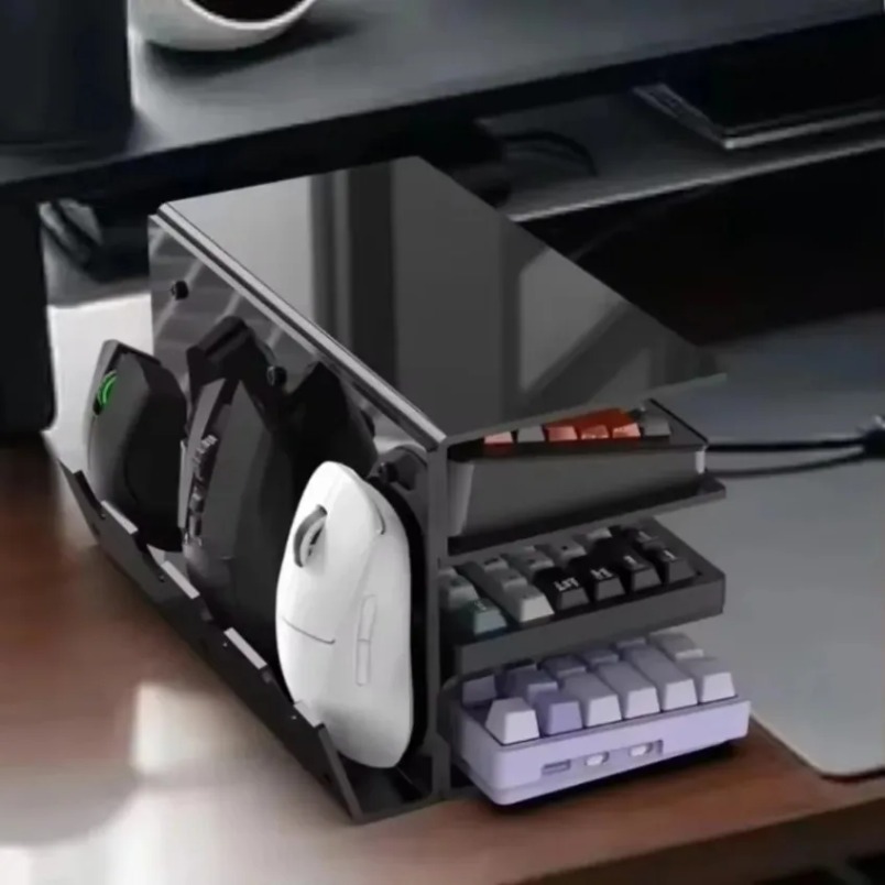 Gaming Console With Keyboard - Stojak na klawiaturę, 3-poziomowy, akrylowy, przezroczysty